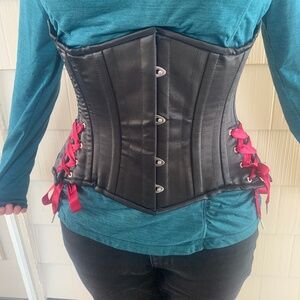 Orchard Corset CS-426 Black Satin Waist Trainer Sz 24 + Hip Ties